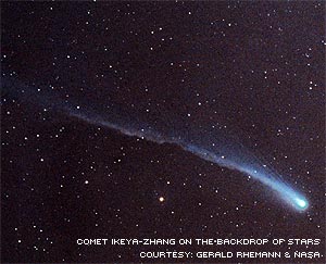 Night sky photo with a comet in view