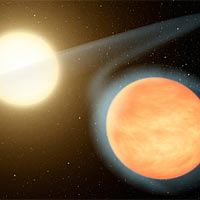 <p>
	Artist concept of the extremely hot exoplanet WASP-12b and the host star.</p>
<p>
	Image: NASA/JPL-Caltech/R. Hurt (SSC)</p>
