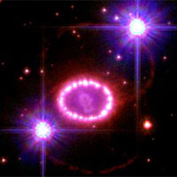 <p>
	A team of astronomers led by the University of Colorado at Boulder are charting the interactions between Supernova 1987A and a glowing gas ring encircling the supernova remnant known as the 'String of Pearls.'</p>
<p>
	Image courtesy NASA</p>
