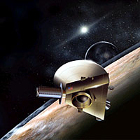 The Johns Hopkins University Applied Physics Laboratory will design, build and operate the New Horizons spacecraft, seen here in an artist's concept. The craft's miniature cameras, radio science experiment, ultraviolet and infrared spectrometers and space plasma experiments will characterize the global geology and geomorphology of Pluto and Charon, map their surface compositions and temperatures, and examine Pluto’s atmosphere in detail. The spacecraft’s most prominent design feature is an 8-foot (2.5-meter) dish antenna, through which it will communicate with Earth from as far as 4.7 billion miles (7.5 billion kilometers) away.
<p> 
Credit: Johns Hopkins University Applied Physics Laboratory/Southwest Research Institute (JHUAPL/SwRI)


