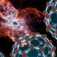 <p>
	NASA's Spitzer Space Telescope has at last found buckyballs in space, as illustrated by this artist's conception showing the carbon balls coming out from the type of object where they were discovered -- a dying star and the material it sheds, known as a planetary nebula.</p>
<p>
	Buckyballs are made up of 60 carbon atoms organized into spherical structures that resemble soccer balls. They also look like Buckminister Fuller's architectural domes, hence their official name of buckministerfullerenes. The molecules were first concocted in a lab nearly 25 years ago, and were theorized at that time to be floating around carbon-rich stars in space.</p>
<p>
	But it wasn't until now that Spitzer, using its sensitive infrared vision, was able to find convincing signs of buckyballs. The telescope found the molecules -- as well as their elongated, rugby-ball-like relatives, called C70 -- in the material around a dying star, or planetary nebula, called Tc 1. The star at the center of Tc 1 was once similar to our sun but as it aged, it sloughed off its outer layers, leaving only a dense white-dwarf star. Astronomers believe buckyballs were created in shed layers of carbon that blew off the star.</p>
<p>
	Tc 1 does not show up that well in images, so a picture of the NGC 2440 nebula, taken by NASA's Hubble Space Telescope, was used in this artist's conception.</p>
<p>
	Hubble image credit: NASA, ESA, STScI</p>
