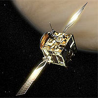 Venus Express will make unprecedented studies of the largely unkown phenomena taking place in the Venusian atmosphere. Its suit of instruments will also dig into the interaction between the solar wind and the planetary environment. Finally, the mission will gather glimpses about the planet's surface, so dense that it is striclty coupled with the atmosphere.<br/>
<br/>
Credits: ESA - AOES Medialab
