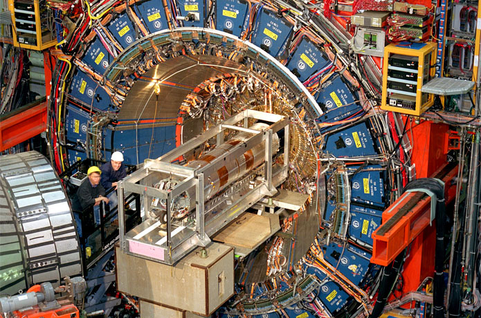 <p>The Collider Detector at Fermilab recorded high-energy particle collisions produced by the Tevatron collider from 1985 to 2011. About 400 scientists at 54 institutions in 23 countries are still working on the wealth of data collected by the experiment. Photo: Fermilab</p>
