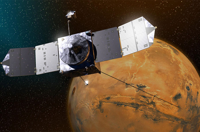 <p>Artist rendering of the MAVEN satellite. Credit: NASA</p>
